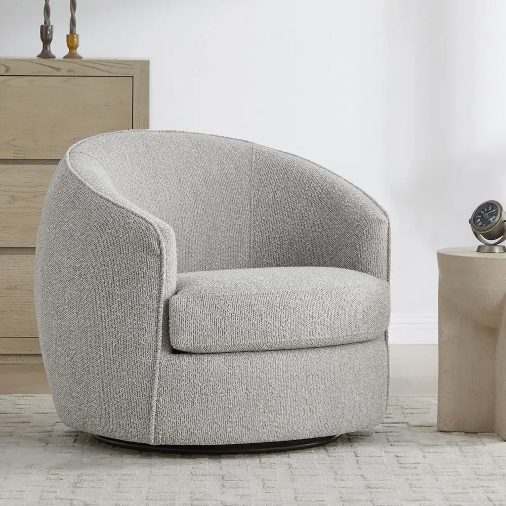 Swivel Barrel Chair, Modern Comfy Boucle Accent Chair for Living Room Durable Construction Cozy Corner Companion , Light Grey