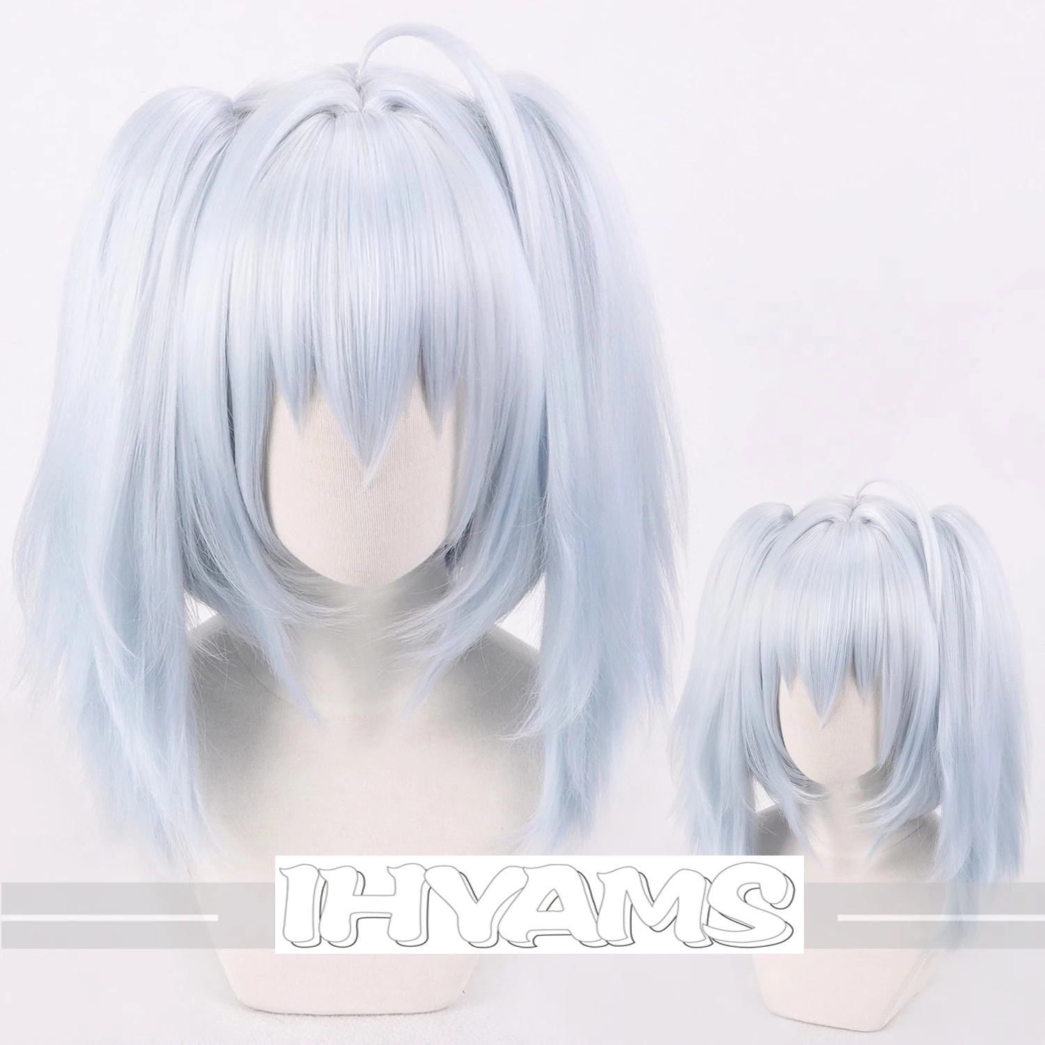 

Setsuna Wigs Light Blue White Short 2 Chip Ponytails Synthetic Hair Cosplay Wigs Heat Resistance Fiber