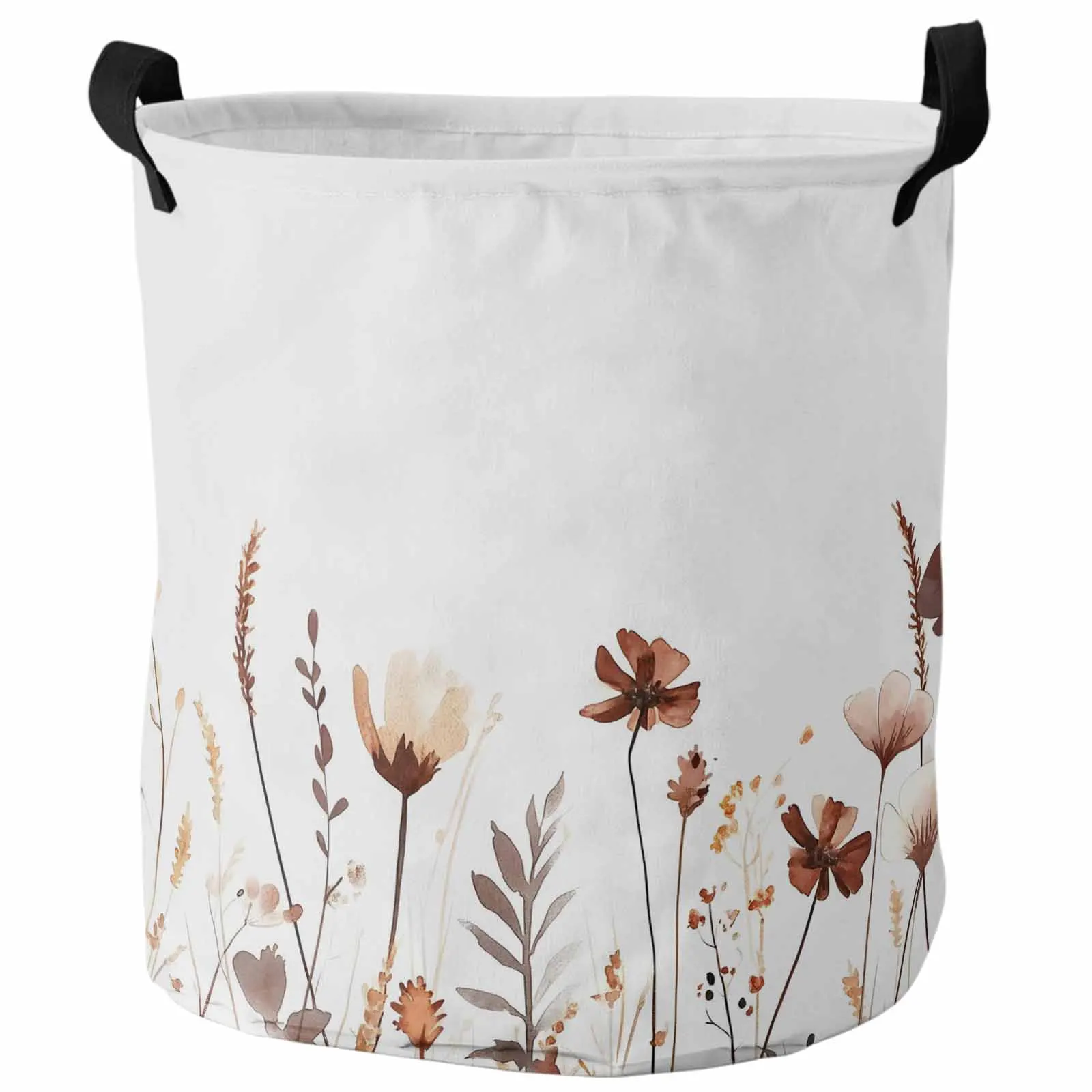 

Nature Brown Wildflower Plant Foldable Dirty Laundry Basket Kid's Toy Organizer Waterproof Storage Baskets