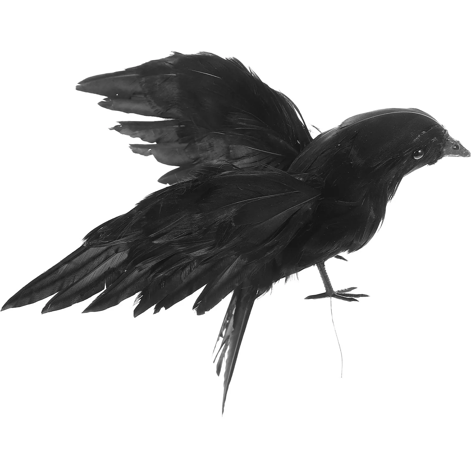Spooky Crow Decoration Realistic Design Wood Base Goose Plume Perfect for Halloween Party Haunted Scene Setup