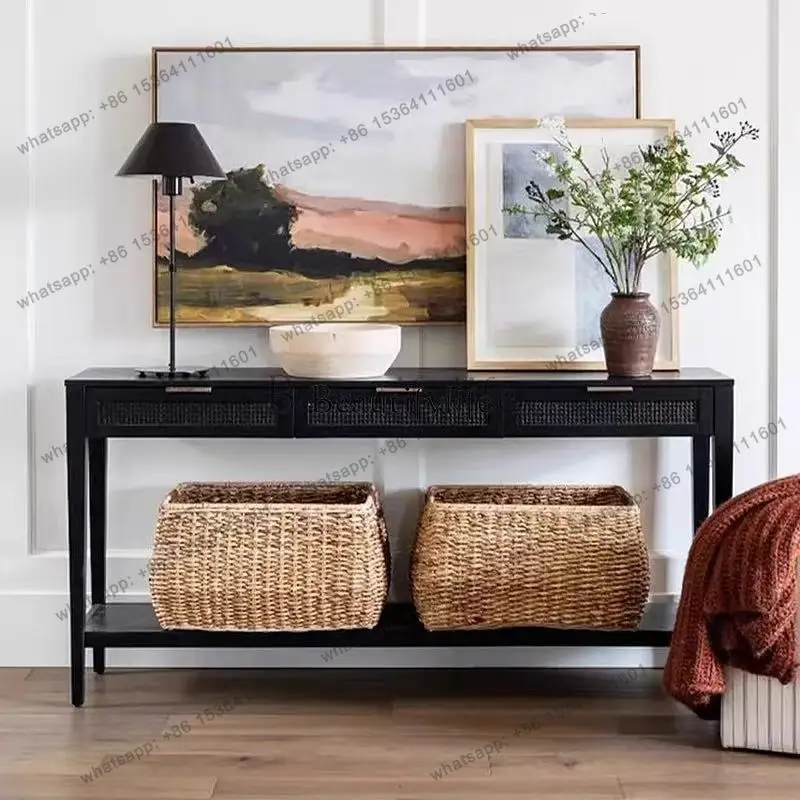 LX American Black Living Room End View Table Solid Wood Entrance Table Foyer Small Apartment Partition Cabinet