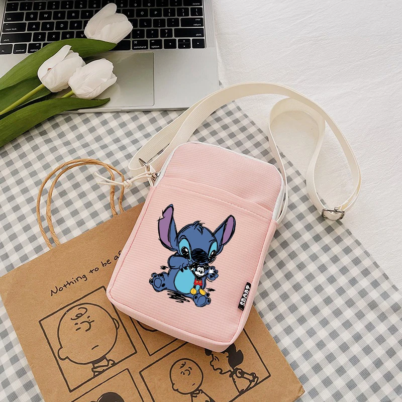 Disney Lilo & Stitch Women Shoulder Bag Crossbody BagsCanvas Small Female Bag Students Single Shoulder Mobile Phone Bags Handbag