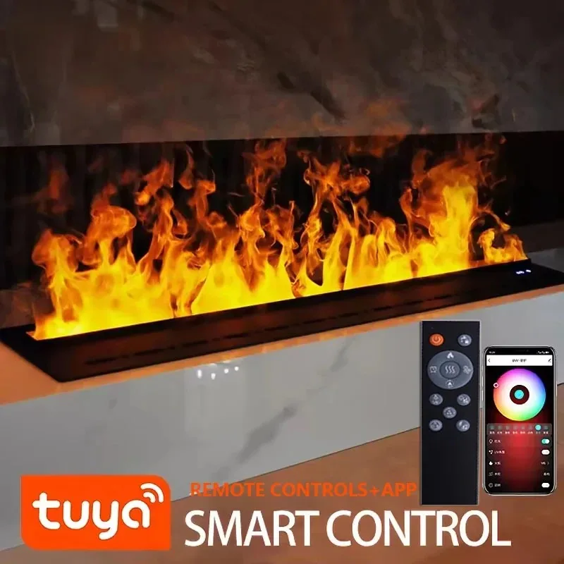 مدفأة كهربائية متعددة الوظائف تعمل بالواي فاي وجهاز تحكم عن بعد بدون دخان/بدون دخان لهب ثلاثي الأبعاد مع تحكم في التطبيق - علاج عطري مرطب