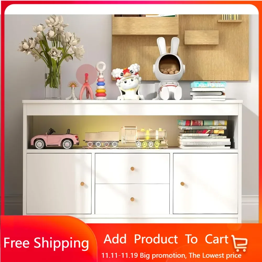 

Toy Storage Organizer, Wooden Kids Bookshelf with 2 Drawers, 2 Cabinets & Open Shelf, Toy Organziers and Storage for Playroom