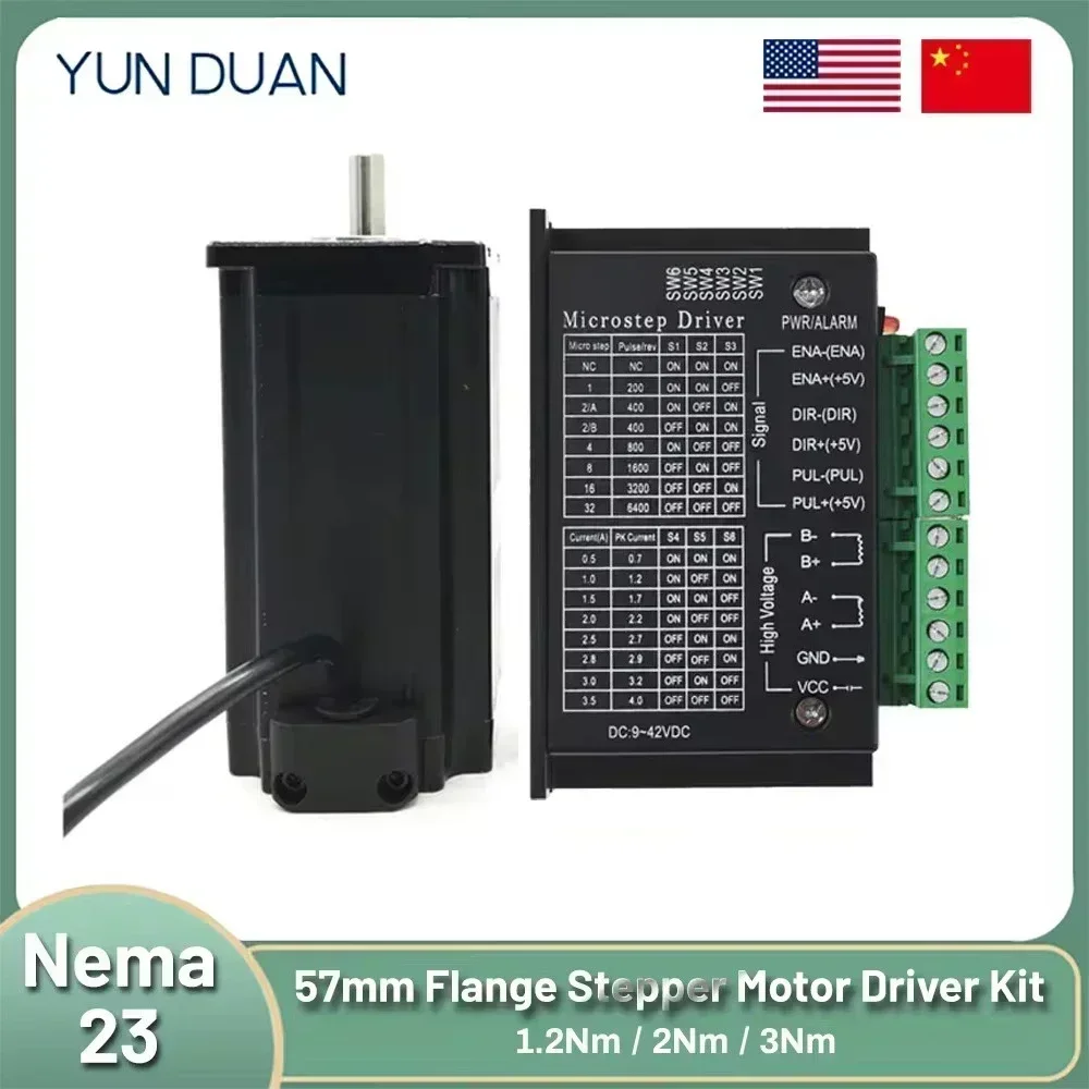 YunDuan Nema23 57mm CNC Kit Stepper Motor Driver Power Supply Mach 3 Kit 1.2Nm 2Nm 3NM 2 Phase for CNC Engraving Milling Machine