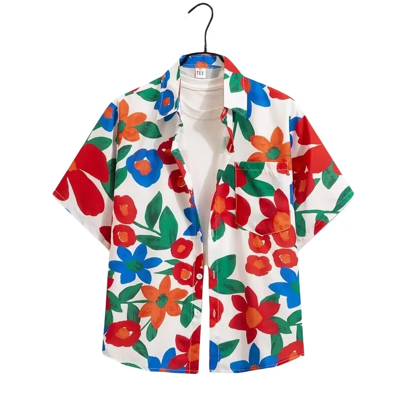 Summer Men's Beach Vacation Retro Hawaiian Seaside Short Sleeve Floral Shirt Loose Casual Handsome Half Sleeve Flower Shirt