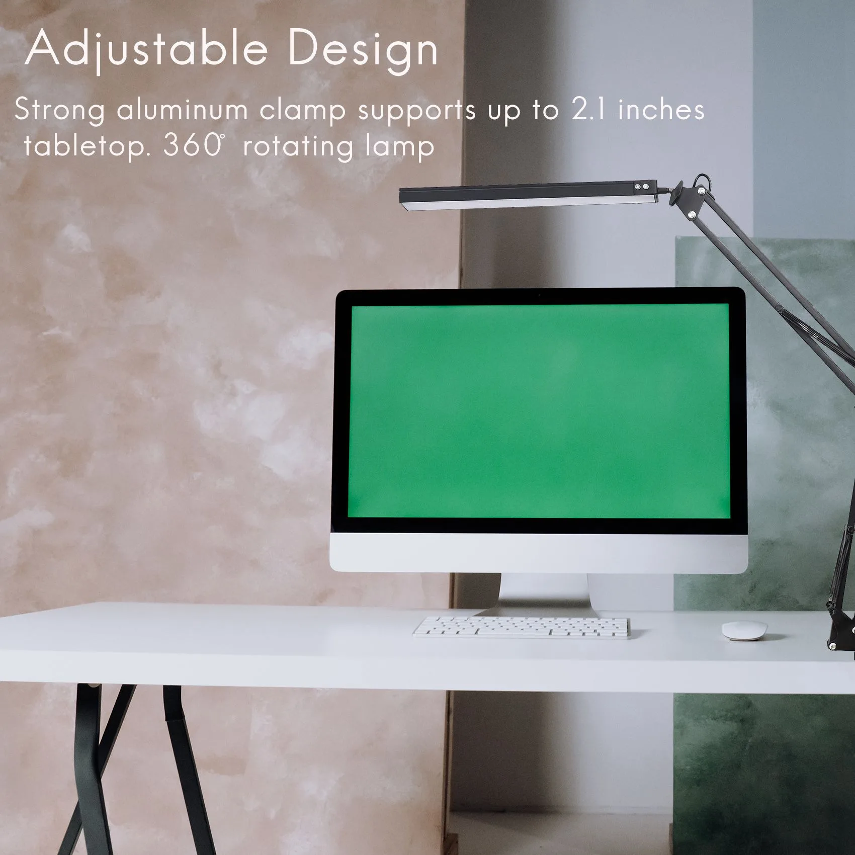 클램프가 있는 M04K LED 책상 램프, 조절 가능한 스윙 암 책상 램프, 학습/독서/사무실/작업용 현대 건축가 테이블 램프(검은색)