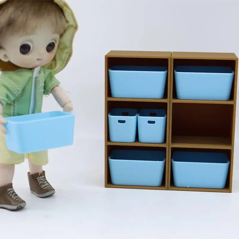 Compact Miniature Storage Box for Dollhouse Blue Shelf Scene 1Pcs Organizer Bin