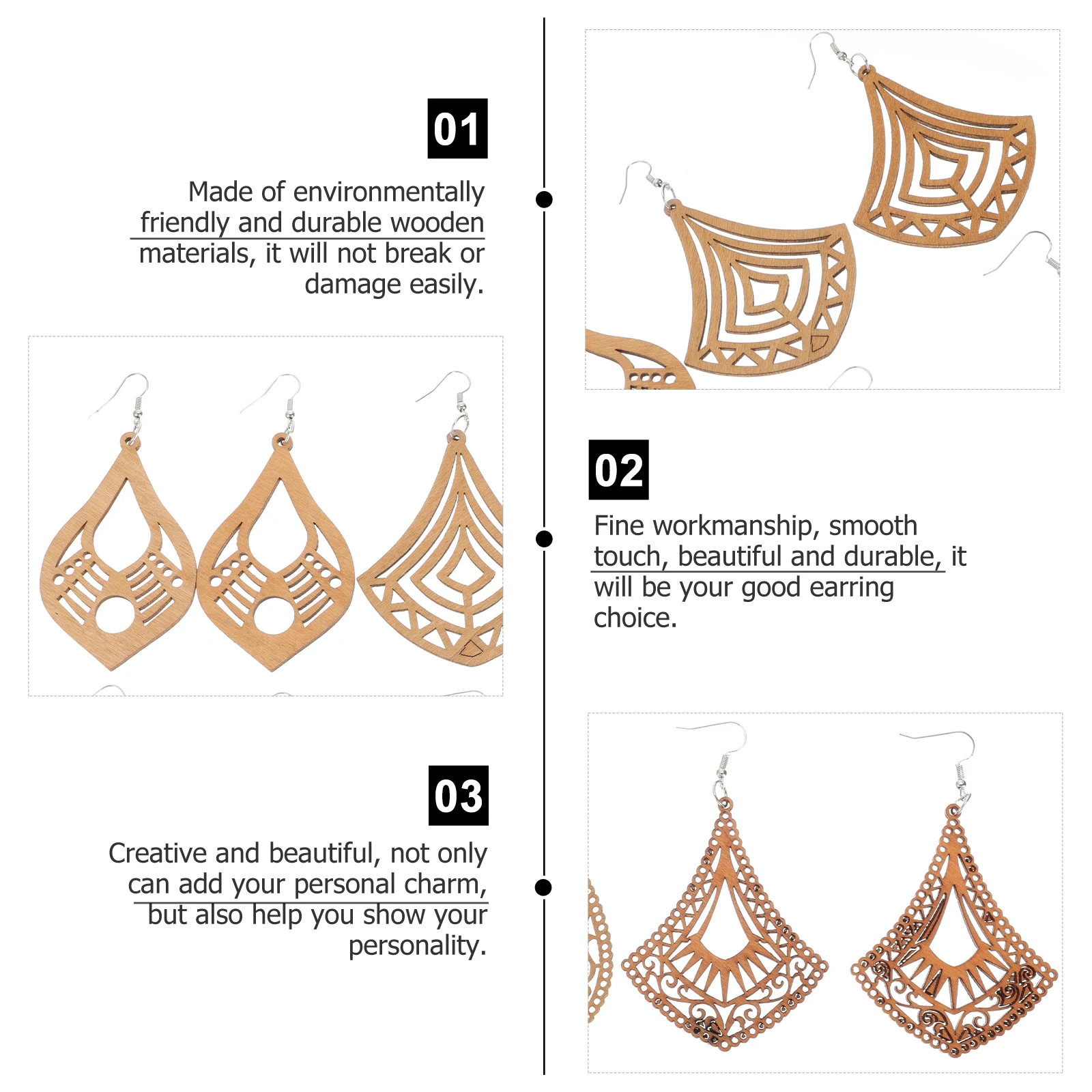 

8 Pairs Wooden Earrings Dangle Jewelry for Lightweight Women Trendy Dangly Vintage Drop