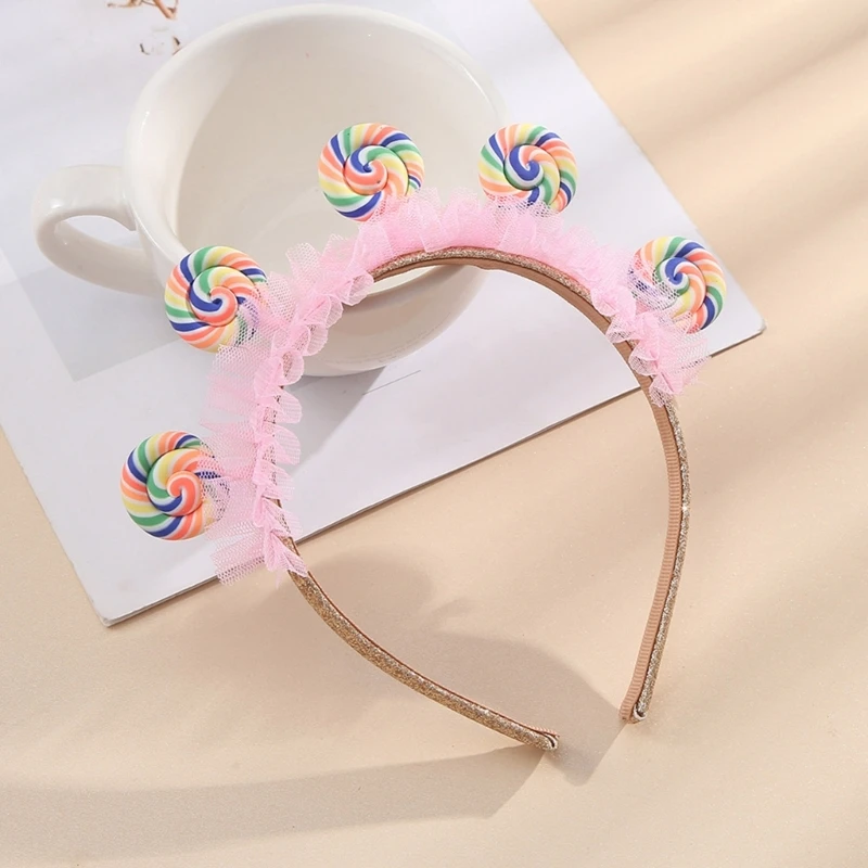 Toddler Pleated Lace Lollipop Shape Headband Amusement Park Children Day Party Festival Hair Hoop for Couple Headpiece