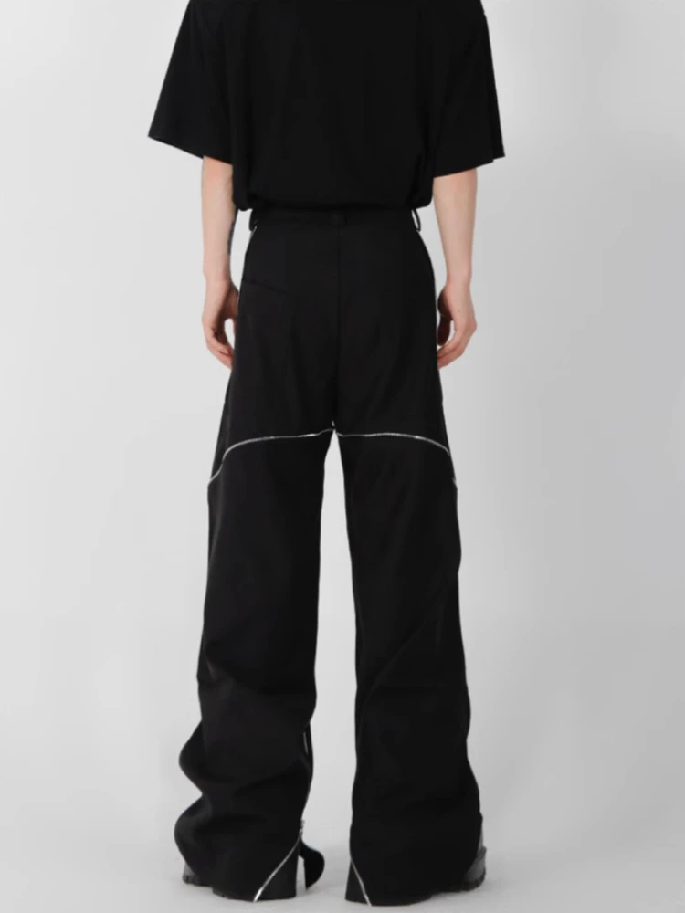 Męskie spodnie Harajuku z zamkiem błyskawicznym, rozszerzane, garniturowe, niszowy design, drapowane, proste, szerokie nogawki, codzienne długie spodnie, styl high street, nowość.