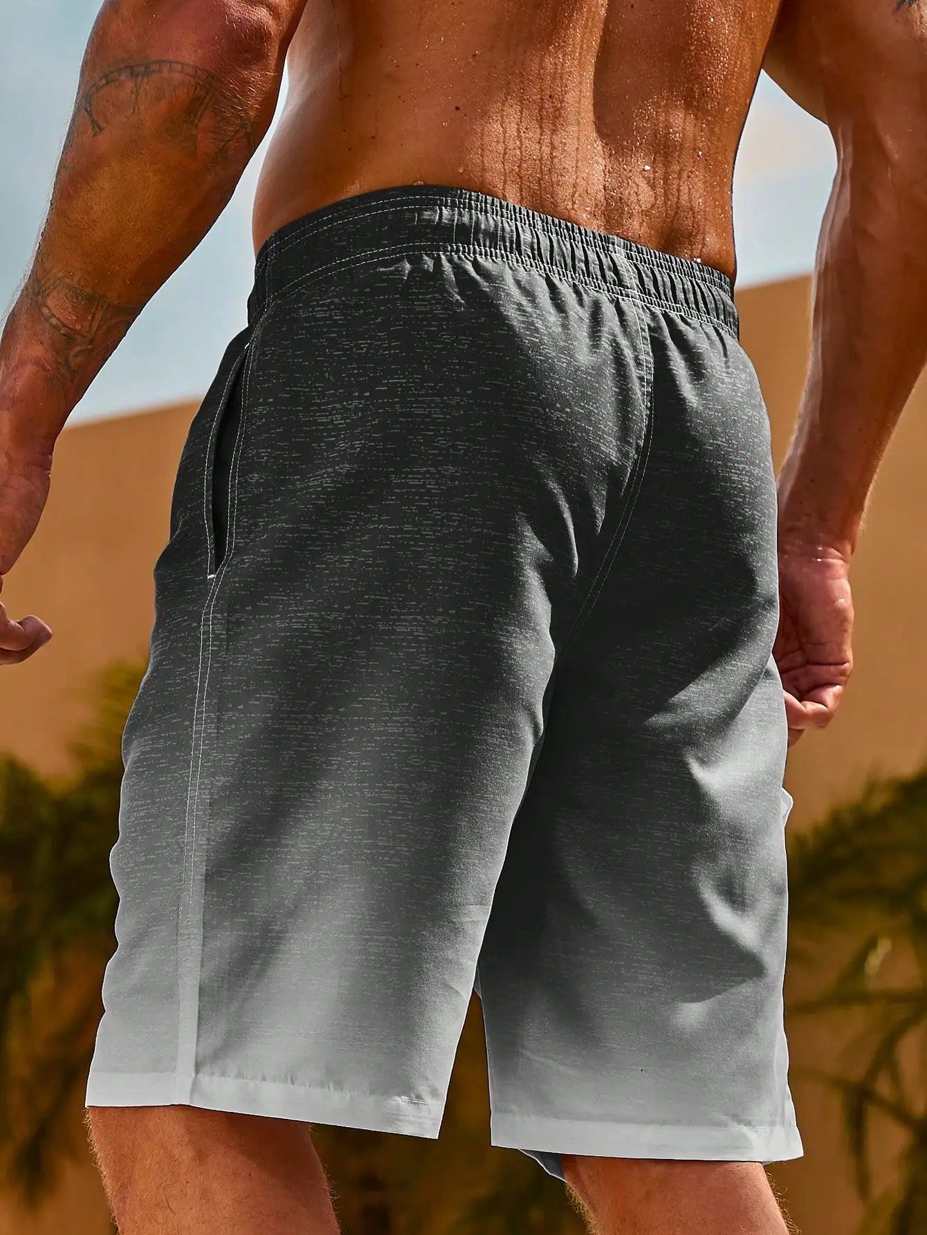 

Mens Gradient Swim Shorts With Cargo Pocket And Drawstring Waist