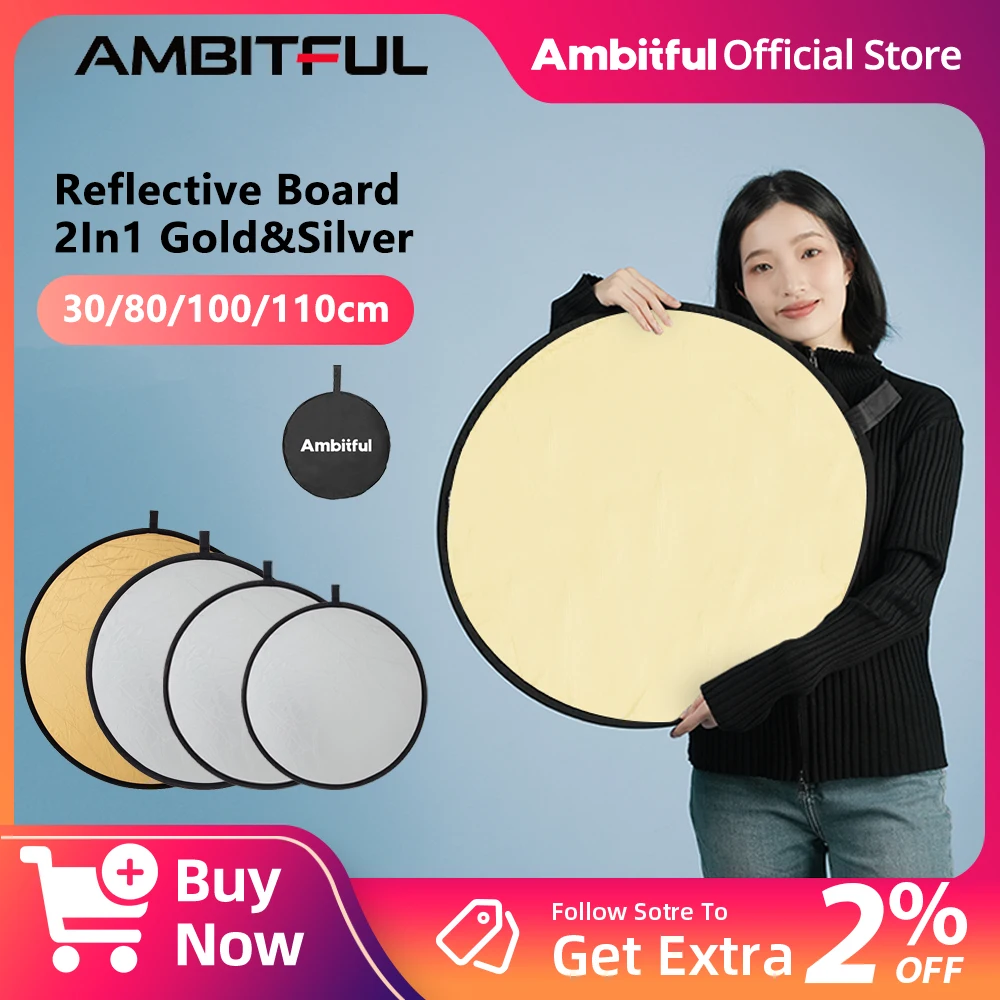 

AMBITFUL 2in1 60cm 80cm 110cm Multi-Disc Diffuers Light Round Reflector With Bag Collapsible Silver Gold For Photography Studio