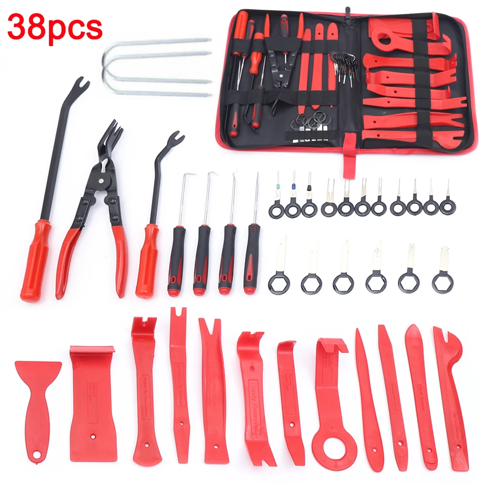 38pcs Car Dashboard Handheld Disassembly Radio Body Door Panel Pry Dashboard Kit Clip Car Trim Removal Molding Tool