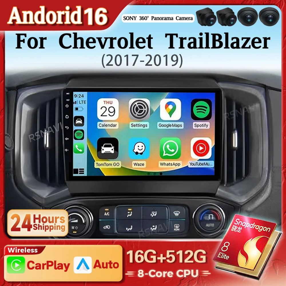 Radio Multimedia para Auto con Android 16 y Carplay para Chevrolet Blazer Colorado S10 2017 2018 2019 Autoradio Estéreo Snapdragon