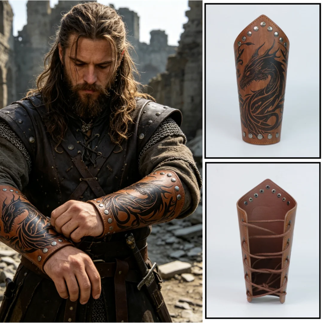 1PCMedieval Knight Cosplay Costumes Armband Leather Retro Punk Wide Archery Arm Guard Viking Bracer Gothic steampunk Accessories