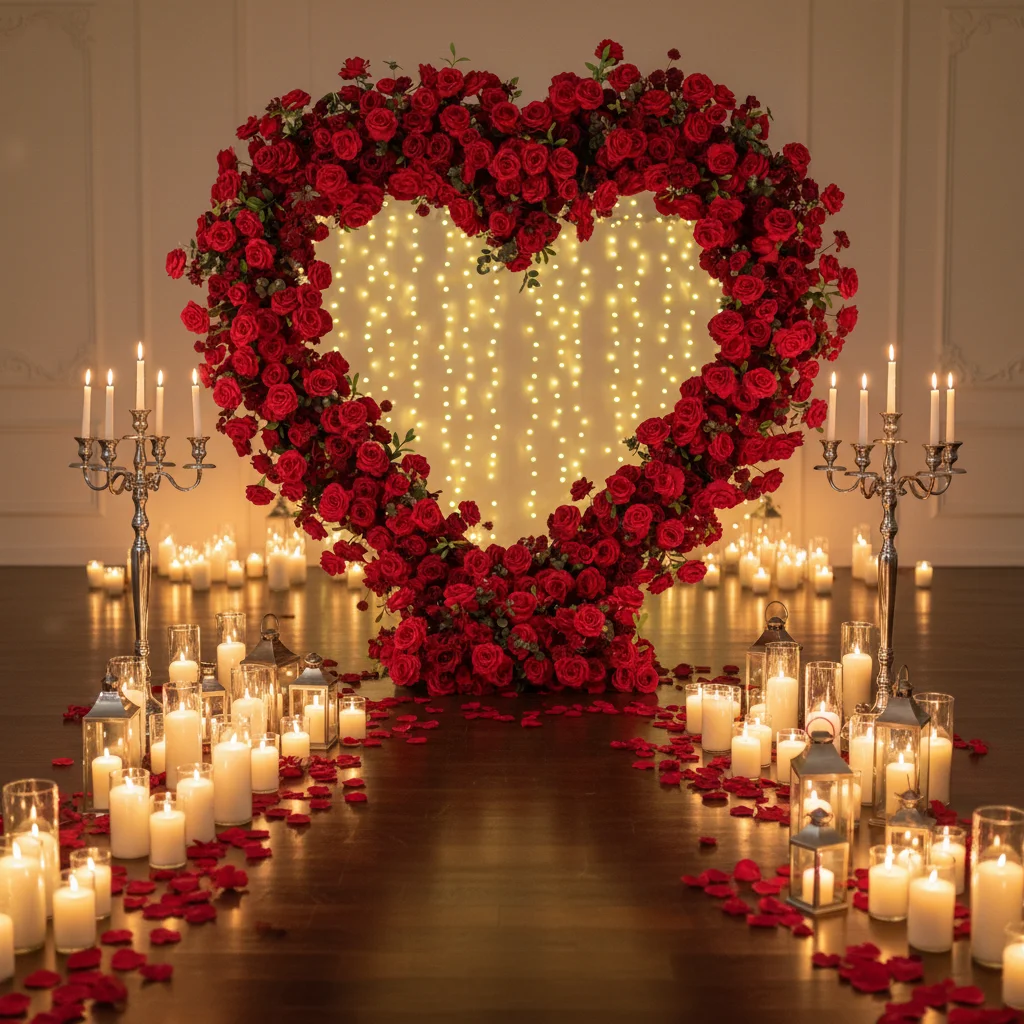 Factory Silk Handmade Soft Durable Adjustable Artificial Red Heart-Shaped Flower Arch Backdrop Decoration Wedding Events 7-8ft