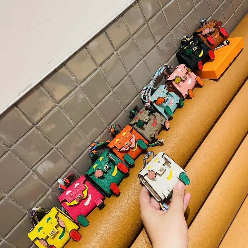 Handmade Mini Tiny PU Leather Handbag Decoration Pendant Bag Earphone Case Trendy Key Charm Miniature Purse Support consignment