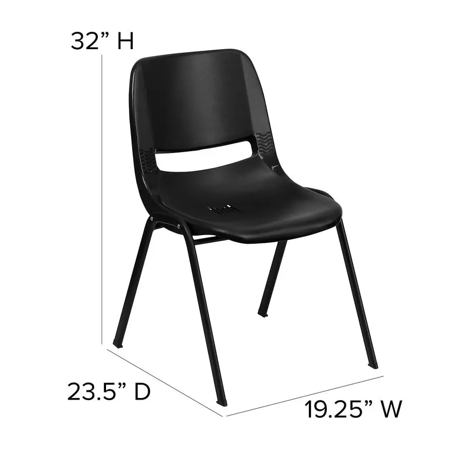 HERCULES Series 880 lb. Capacity Black Ergonomic Shell Stack Chair with Black Frame