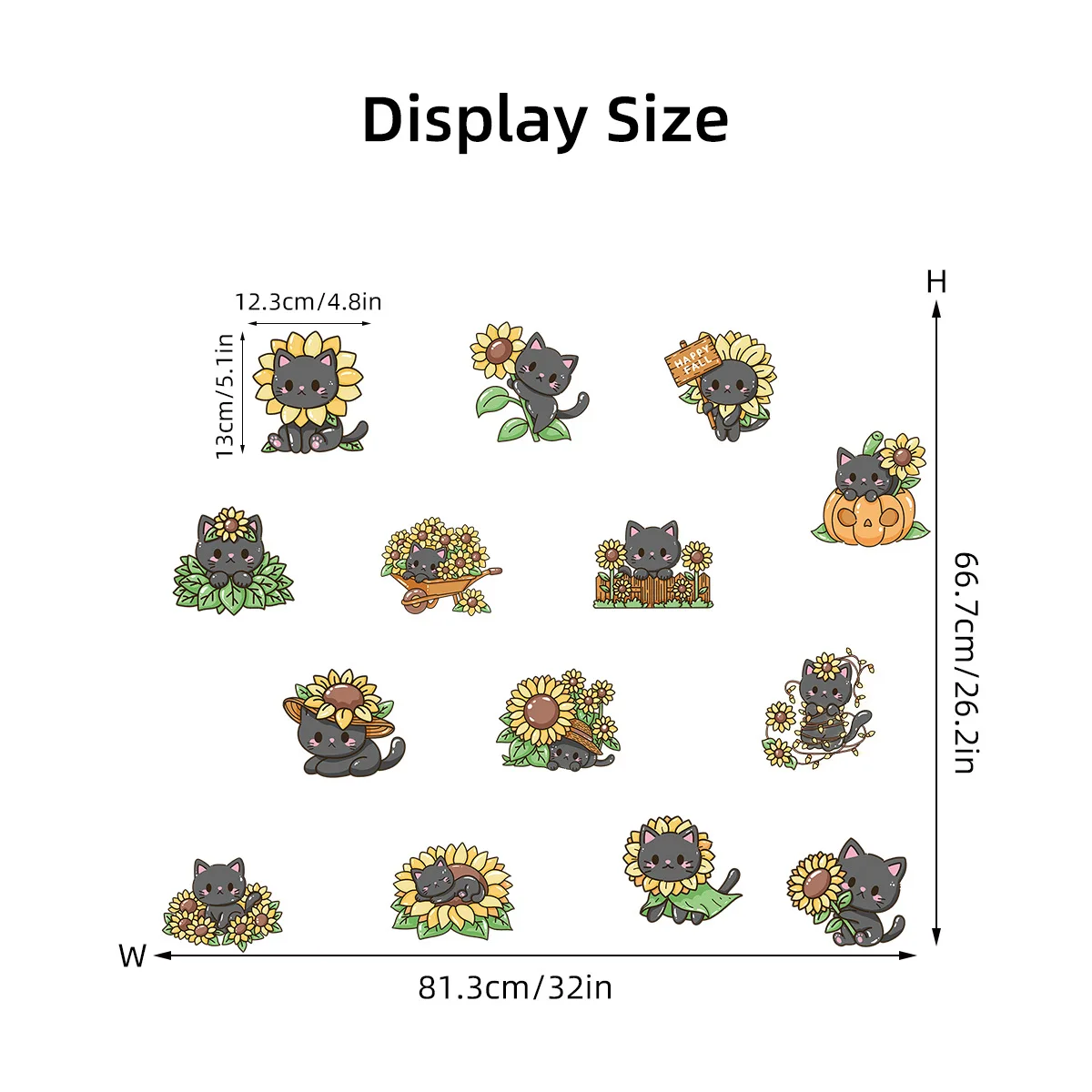 Cartoon Cute Sunflower Black Cat Self-Adhesive Wall Stickers Kawaii Cats Decals for Kids Room Nursery Home Wall Decoration view 6