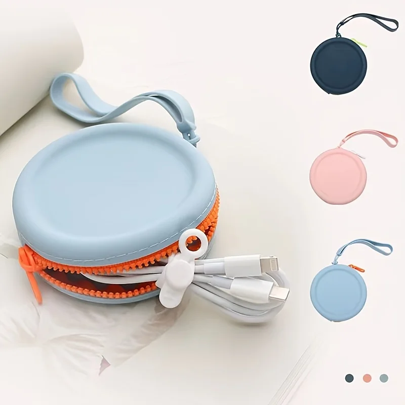 Round Silicone Storage Pouch Portable Earphone Cable Organizer Bag Mini Zipper Silicone Wallet Digital Accessories Case