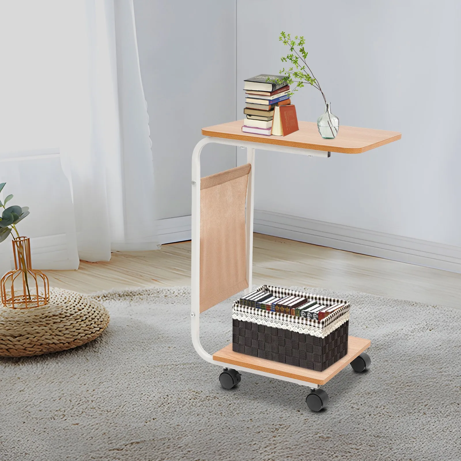 

Прикроватный столик C-образной формы с 4 колесами, подставка для ноутбука, кофейный столик