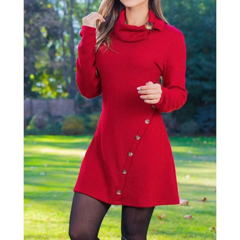 Vintage Eleagnt Fashion Office Lady Long Sleeve Button Coat Dress Outwear Autumn Winter Corset Bodycon Dress for Women