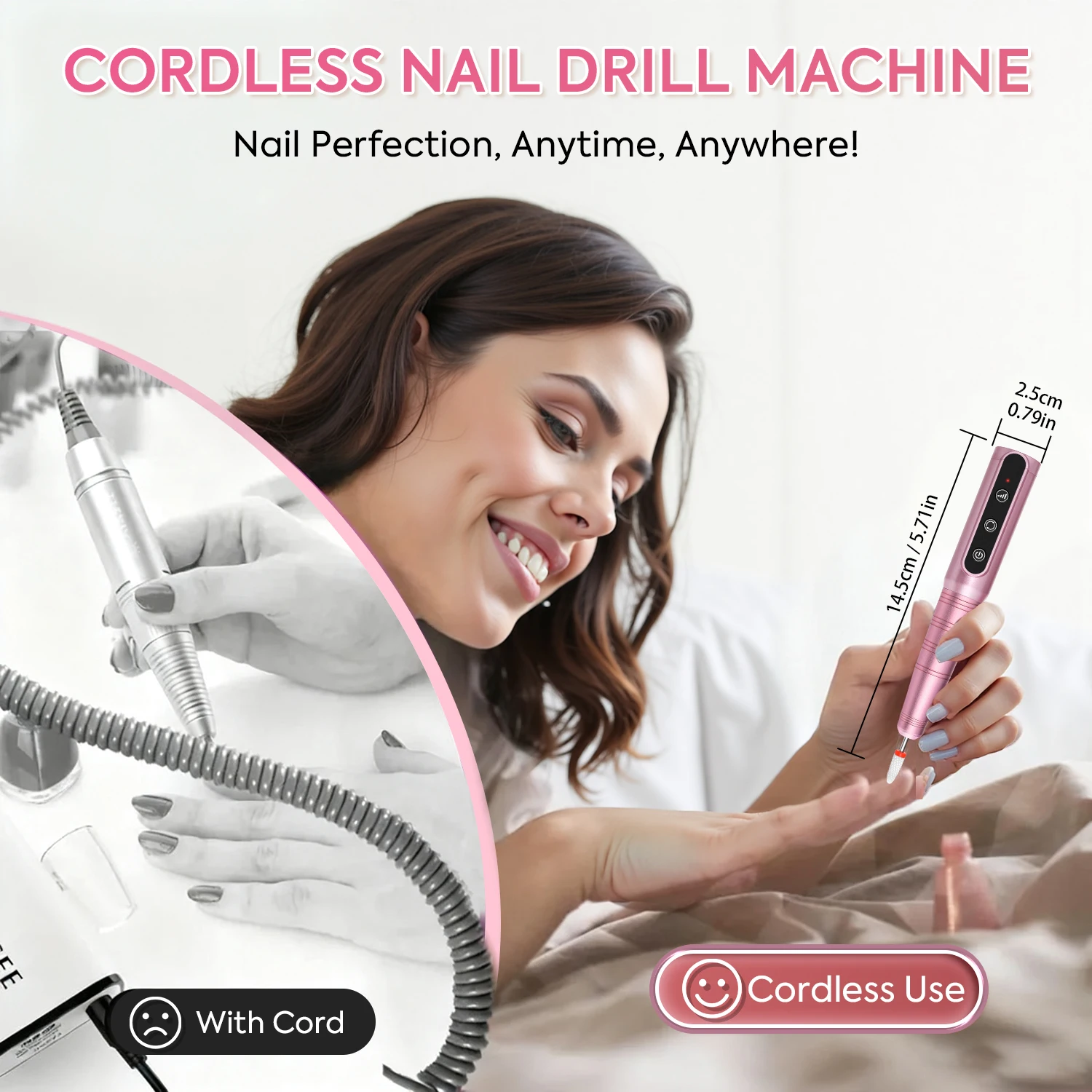 DianaBeauty 12000 giri/min penna per trapano per unghie senza fili USB lima per unghie penna per lucidatura ricaricabile trapano per unghie trapano per manicure portatile