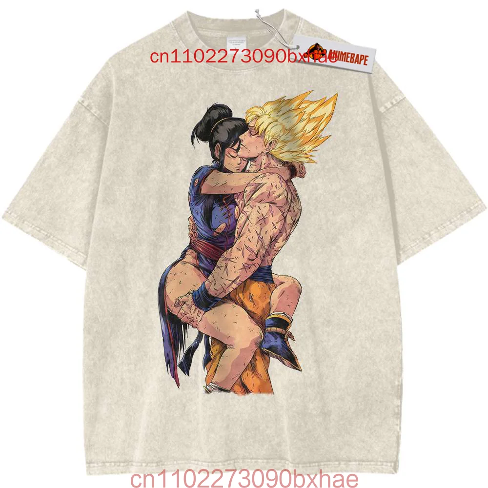2025 الرجال غسلها التي شيرت موضة خمر انمي ياباني لعبة دراغون بول طباعة كبيرة الحجم تي شيرت الشارع الشهير الهيب هوب Harajuku القطن تيز