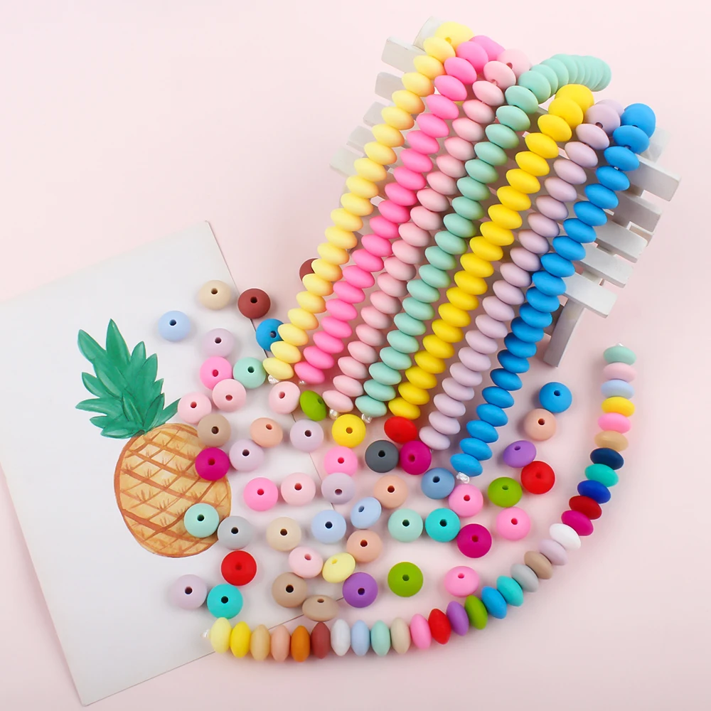 50/100pcs Silicone Lentil Beads 12mm Abacus Loose Focal Beads DIY Necklace Bracelet Keychain Accessories For Jewelry Making