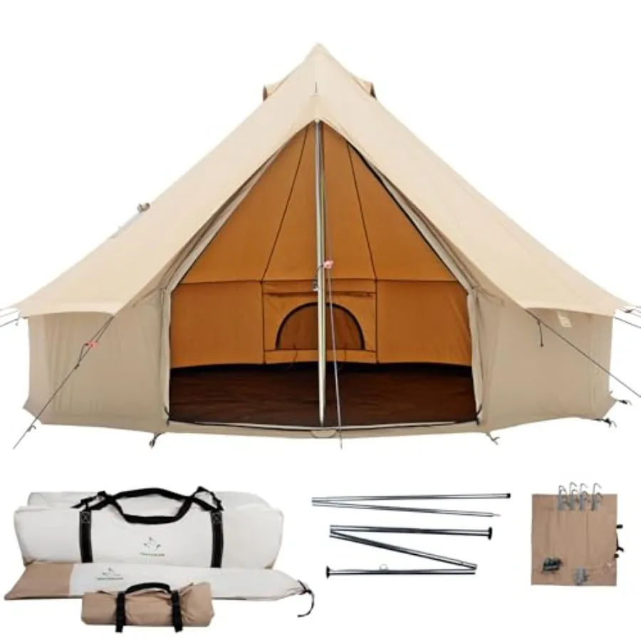 

Палатка-тент Regatta Canvas Bell Tent с отверстием для печи, водонепроницаемая, для 4 сезонов, роскошная палатка-юрта для кемпинга и глэмпинга на открытом воздухе