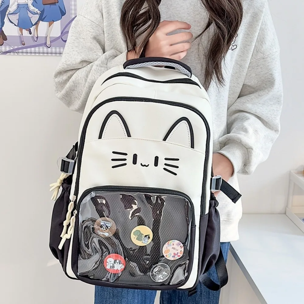 Ransel Ita Transparan Kawaii Kapasitas Besar DIY Display Kartun Kucing Tas Sekolah Tali Bahu Ganda Tas Sekolah