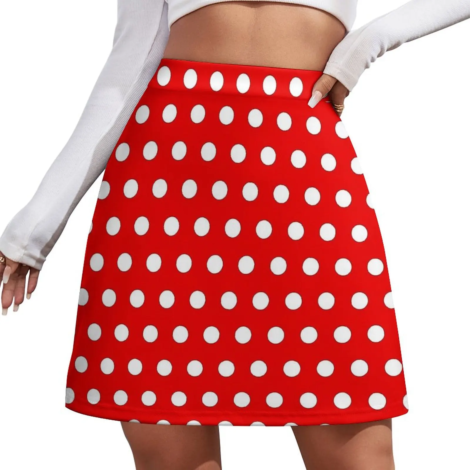 White And Red Polka Dots Skirt  Street Fashion Casual Skirts Female Trendy Mini Skirt Pattern Bottoms Gift Idea