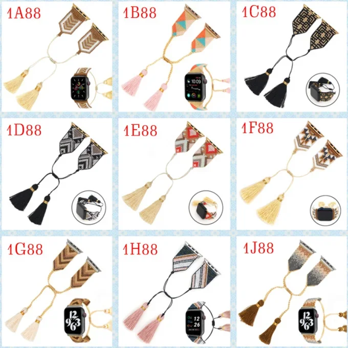 FF-66u Women's Smart Watch Band Bracelet Jewelry Beaded For Apple watch 7 6 5 4 42-44-45mm Watch with Tassel 5pcs/lot