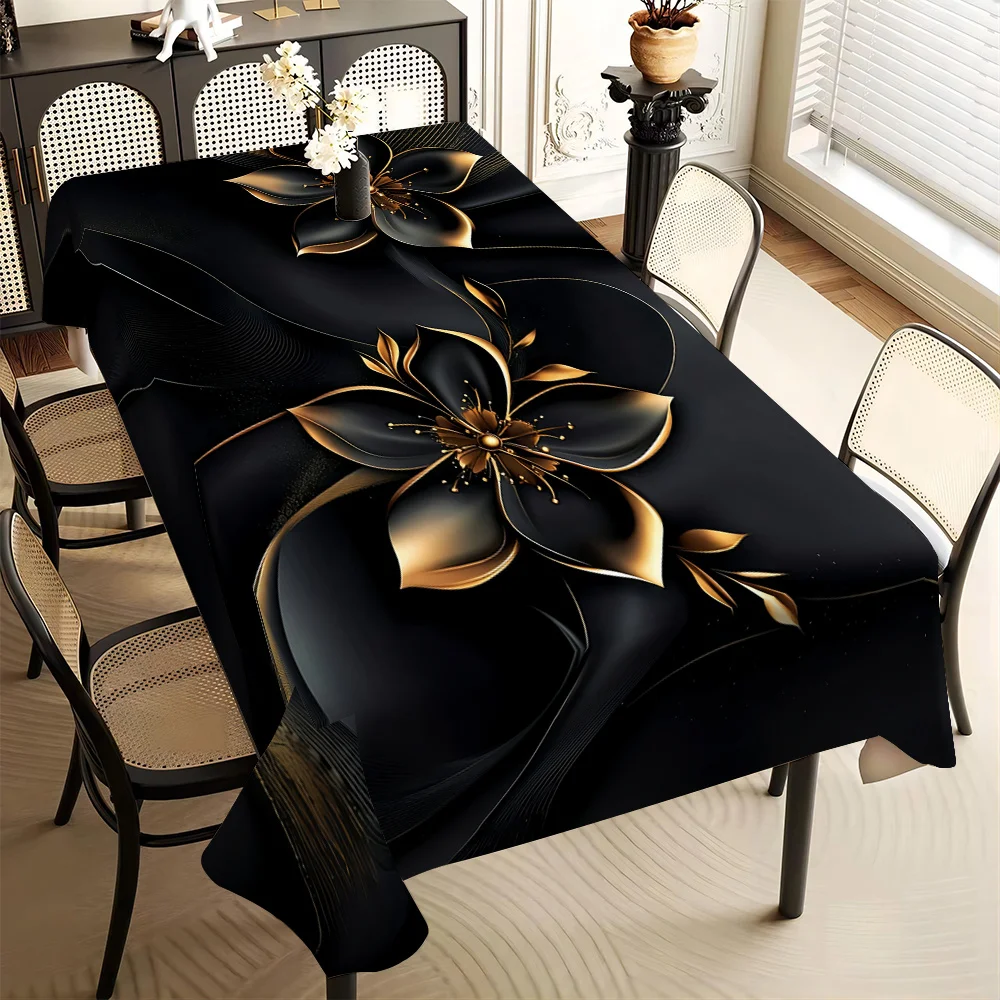 1pc Black Gold Floral Tablecloth Elegant Modern Home Dining Decor,Aesthetically pleasing and durable