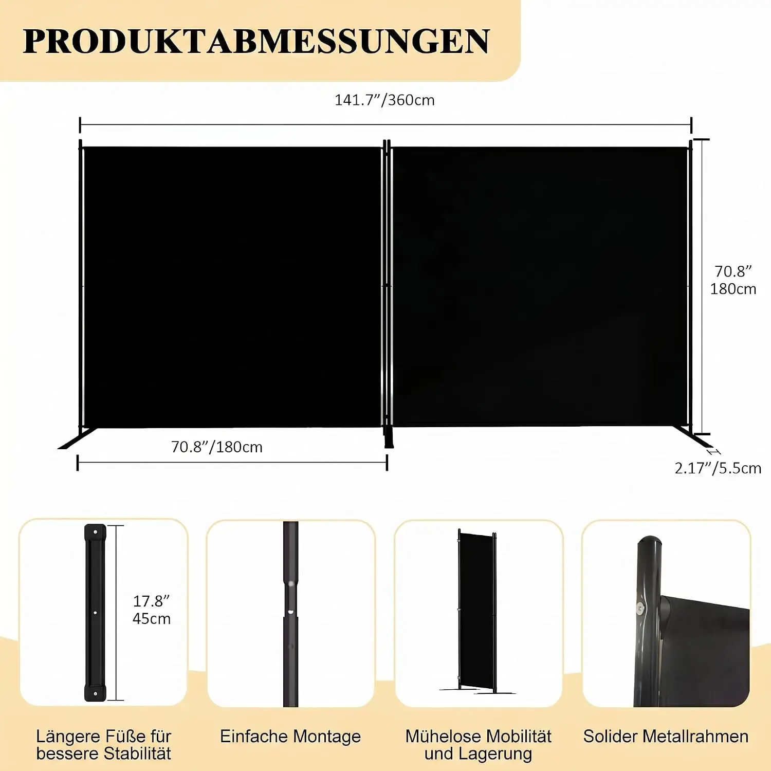 2-Panel Folding Room Divider, 6ft Tall Portable Privacy Screen Wall for Home and Office, Modern Freestanding Partition Separator