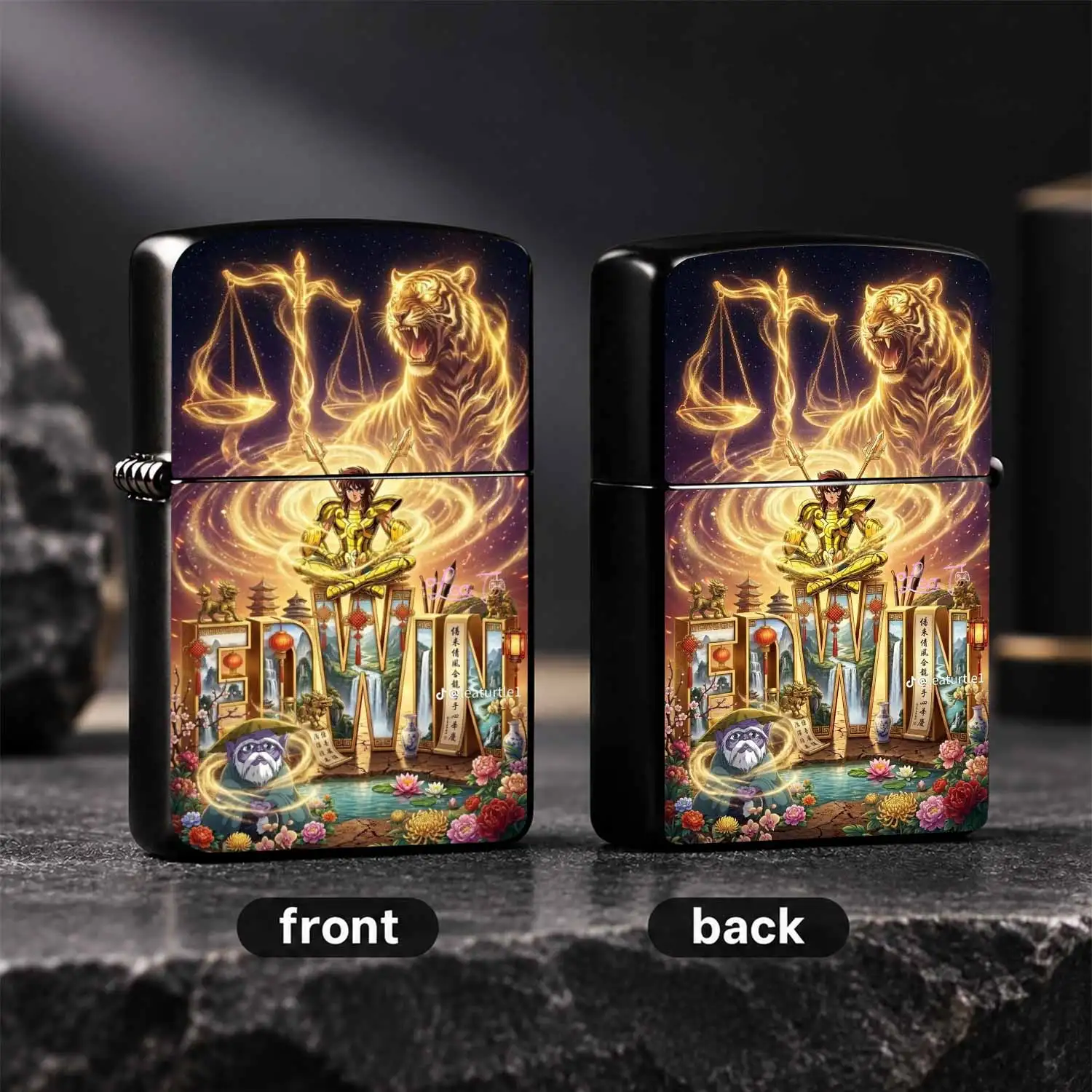 Anime Gold Saint Seiya Lighter, Creative Co-Branded Traditional Eastern Style Landscape Auspicious Tiger Pattern, All-Scenario Portable Exquisite Decorative Ornament, Ideal For Daily Use Personal Collection Gifting, Unique Trendy Cultural C