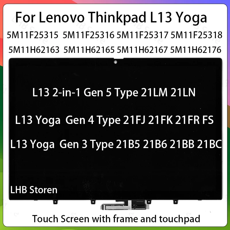13.3  For Lenovo Thinkpad L13 2-in-1 Gen 5 L13 Yoga Gen3 GEN4 Type 21B5 21LM 21FJ Laptop LCD Touch Screen Assembly Display Panel