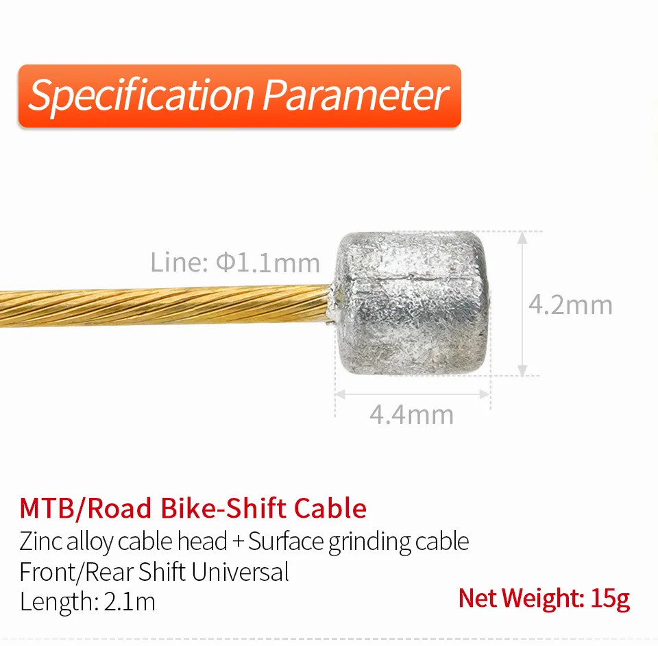 JSHOUBIKE 1/2 Stück MTB 2,1m Rennrad Fahrrad Schaltseil 1,7m Bremsseil Edelstahl Galvanisiert Gold – Detail 10