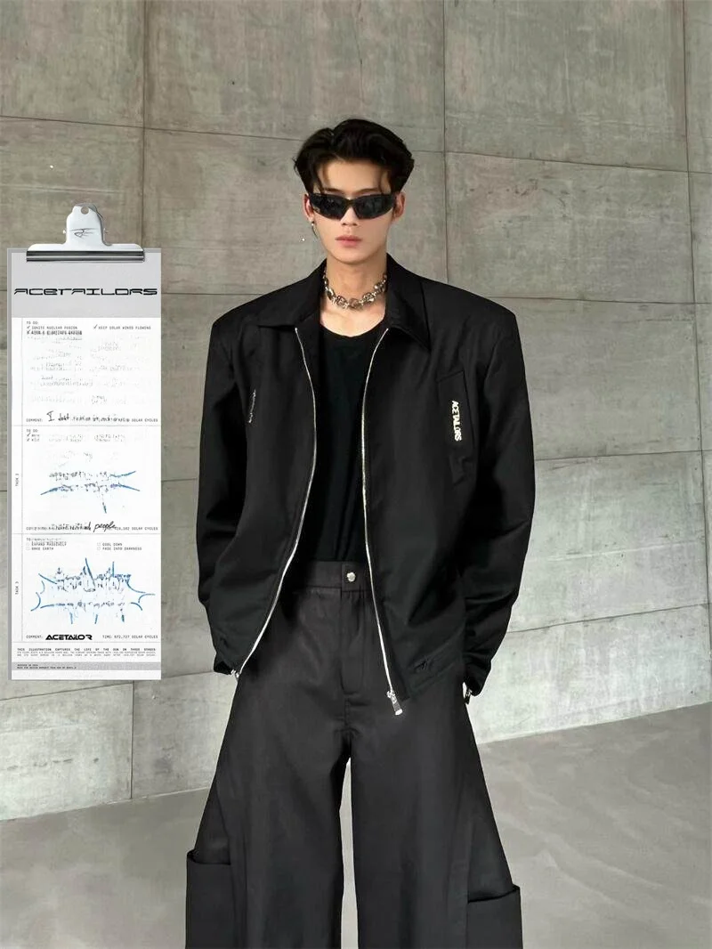 Ace Tailors Original Pure Color Shoulder Pad Short Jacket Men's Loose Casual Cleanfit Outerwear Polyester Fiber Autumn Spring