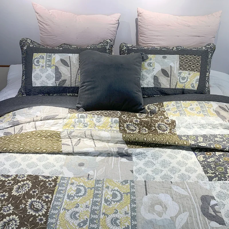 Cotton Quilt Set Real Patchwork 3PCS Bedspread on the Bed Quilted Bed Cover King Size Comforter Summer Coverlet