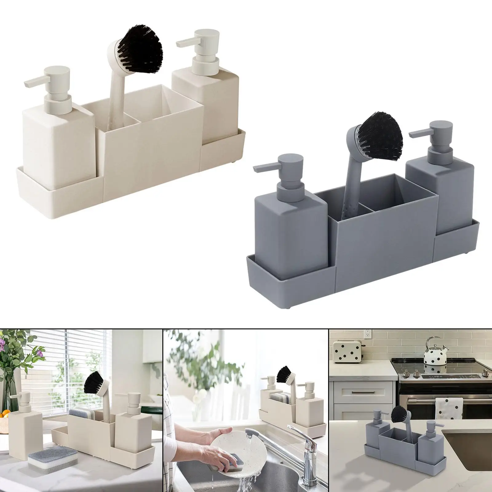 

Набор из 4 дозаторов для мыла с поддонами, многоразовые флаконы с помпой для жидкого мыла, органайзер для ванной комнаты и раковины
