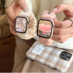 Apple Watch 용 귀여운 따뜻한 모피 Scrunchie 탄성 밴드 9 8 7 6 5 4 3 2 SE Ultra INS 레이디 소프트 스트랩 iWatch 41 49 45 42 40 38