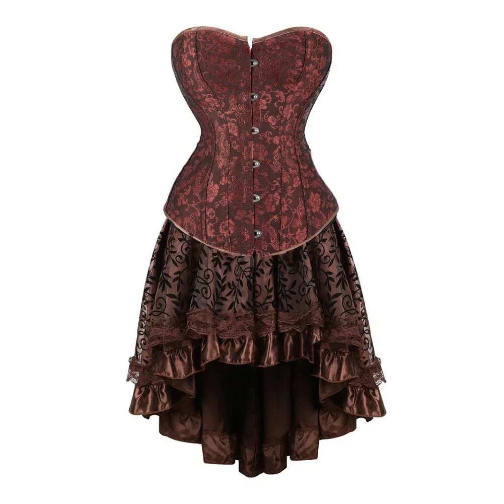 Corset Dress Satin Bustier Corsets Vintage Bustiers Rhinestone Corselet Skirt Sexy Fashion Outfits Plus Size Gothic Costumes