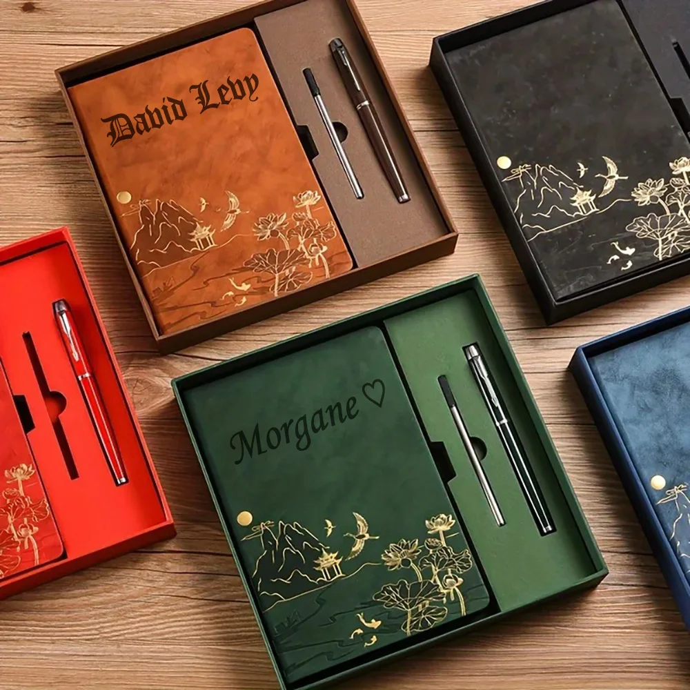Customized Name/Text Multi Colored Elegant A5 Leather Diary Fashion Hardcover Loose Leaf Notebook Set Perfect for Office Student