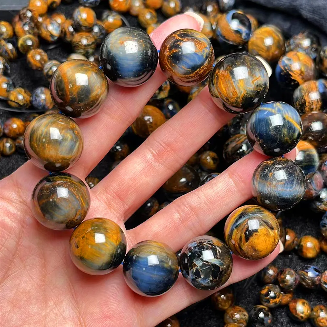 

Natural Blue Yellow Pietersite Round Bracelet 19mm Pietersite Beads Namibia Big Women Men Fashion Stretch Crystal AAAAA