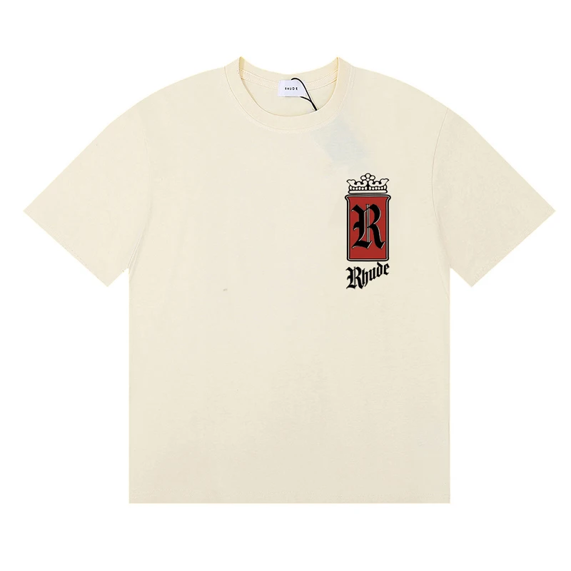 Men's Women's Double Sided Printed Rhude T-Shirt Fashion Simple Style Versatile Short Sleeve
