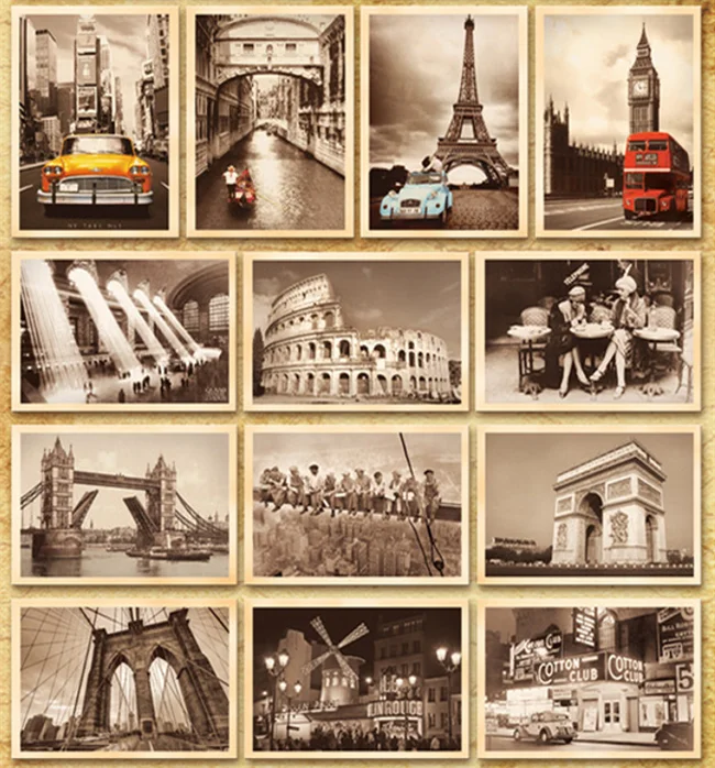 32pcs/Box Classic Famous Buildings Photos Retro Style Postcards Set Greeting Card Wish Card Wall stickers Card Gift Post card