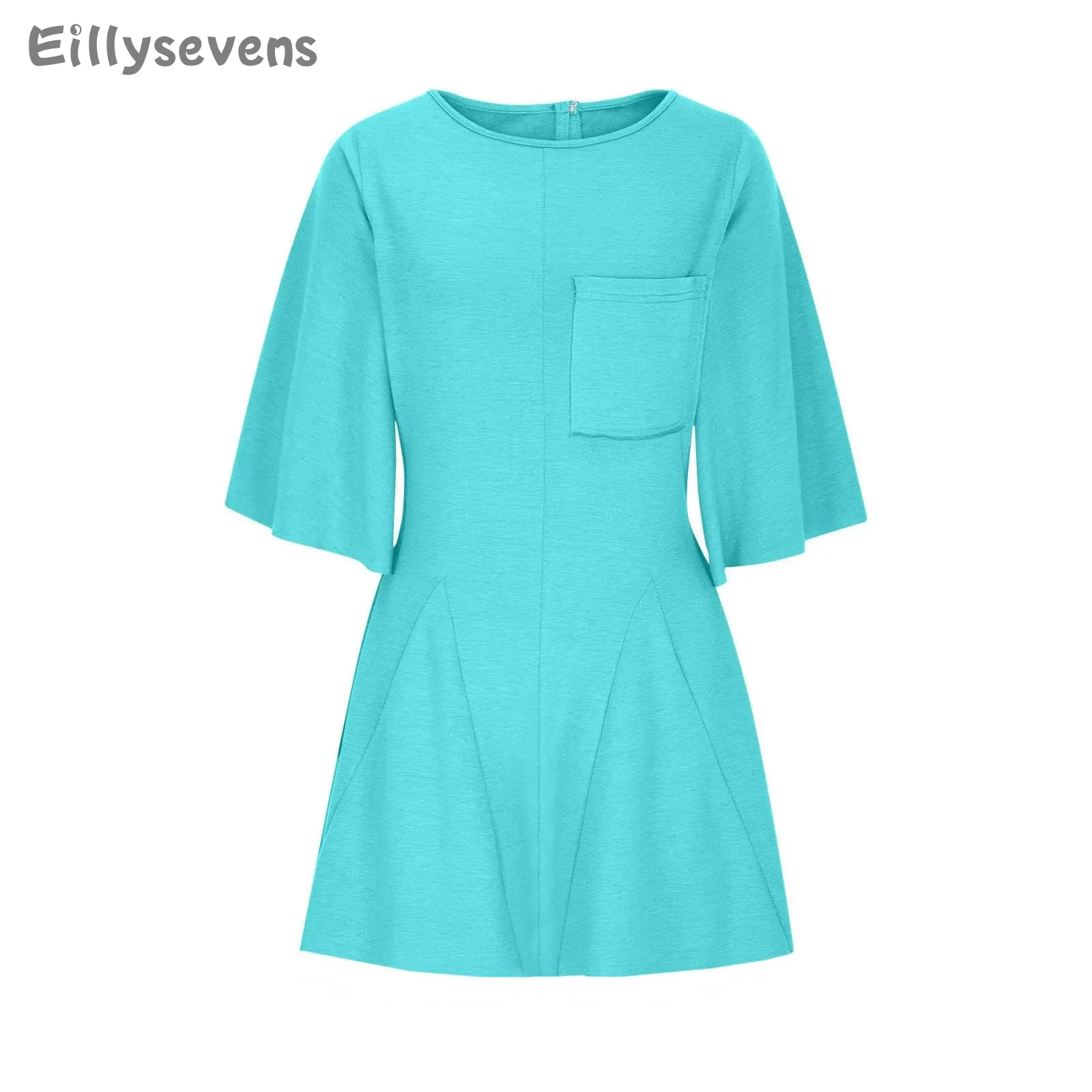 Summer sport short dresses for women Fashion New Sport  Solid Color Casual Short Sleeve Splice Dress Back zipper vestidos curtos