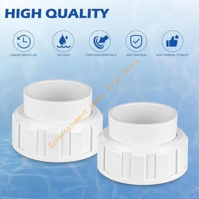 Pool Pipe Union Fitting Set for Chlorinator Service, PVC Threaded Joint with Sealing Washer for Backyard Pool Maintenance 55KD